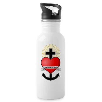 Glaube Liebe Hoffnung, Herz Anker Kreuz Seemann - Trinkflasche mit integriertem Trinkhalm - Weiß - Rechts