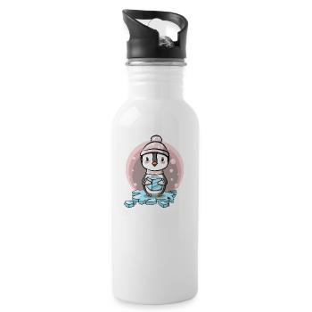 Pingouin fille avec bonnet et glaçons - Gourde avec paille intégrée - blanc - Droite