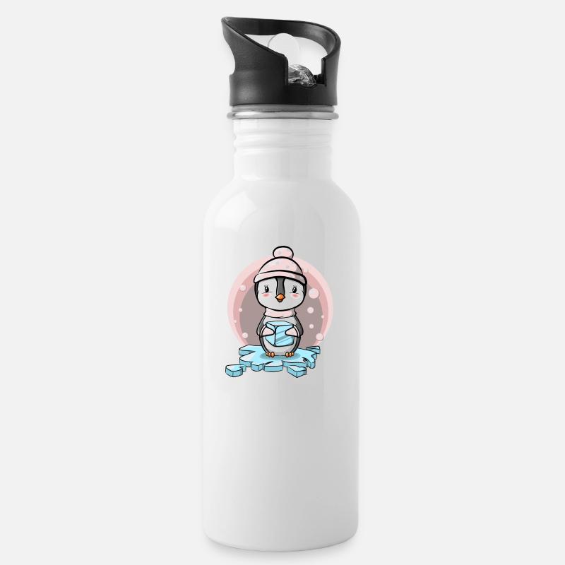 Pingouin fille avec bonnet et glaçons - Gourde avec paille intégrée - blanc