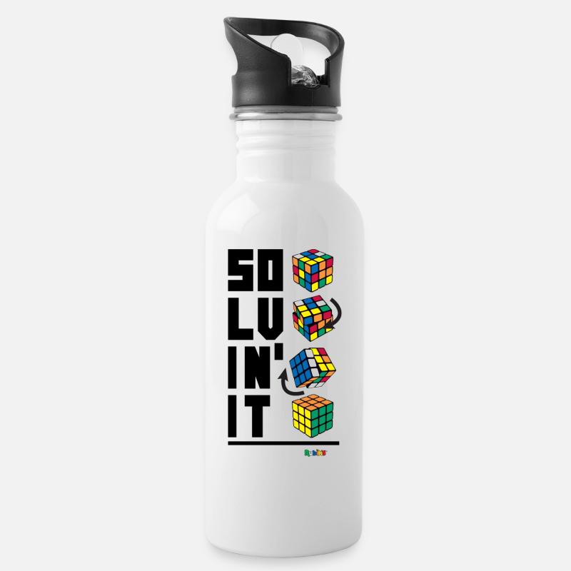 Rubik's Cube Solvin' It Lösungsweg - Trinkflasche mit integriertem Trinkhalm - Weiß