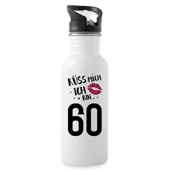 Küss mich ich bin 60 - Trinkflasche mit integriertem Trinkhalm - Weiß - Rechts