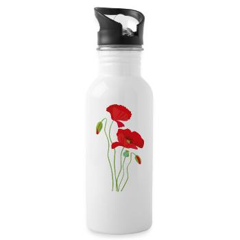 Mohn - Blumendesign - Trinkflasche mit integriertem Trinkhalm - Weiß - Rechts