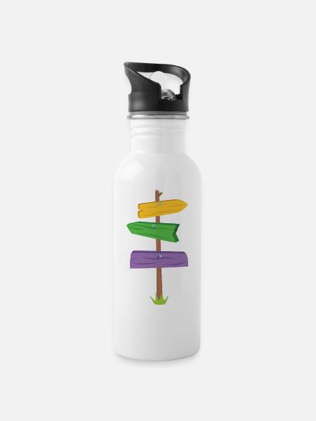 Wegweiser - Trinkflasche mit integriertem Trinkhalm - Weiß
