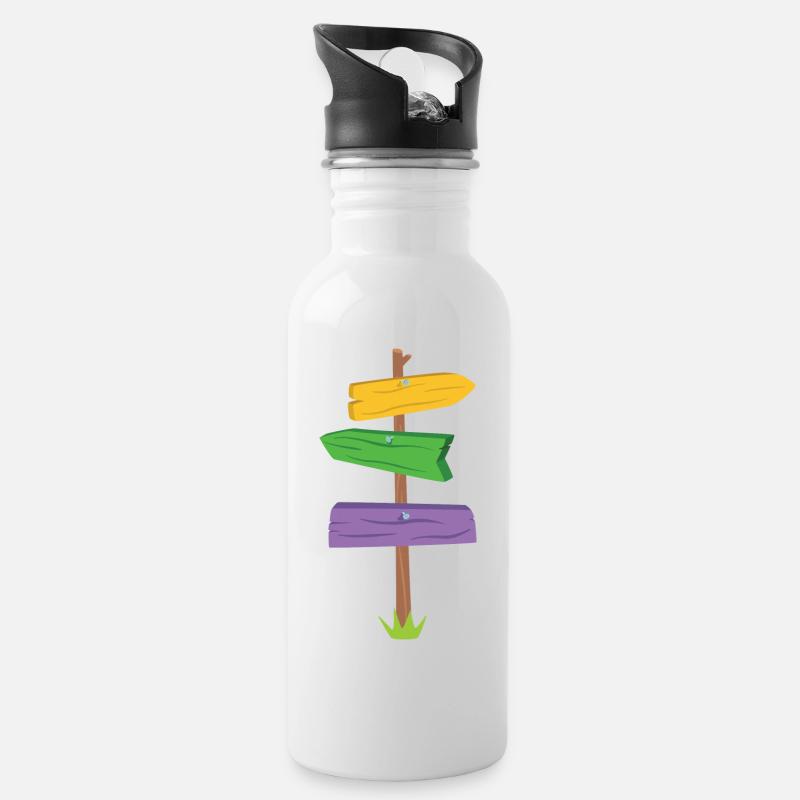 Wegweiser - Trinkflasche mit integriertem Trinkhalm - Weiß