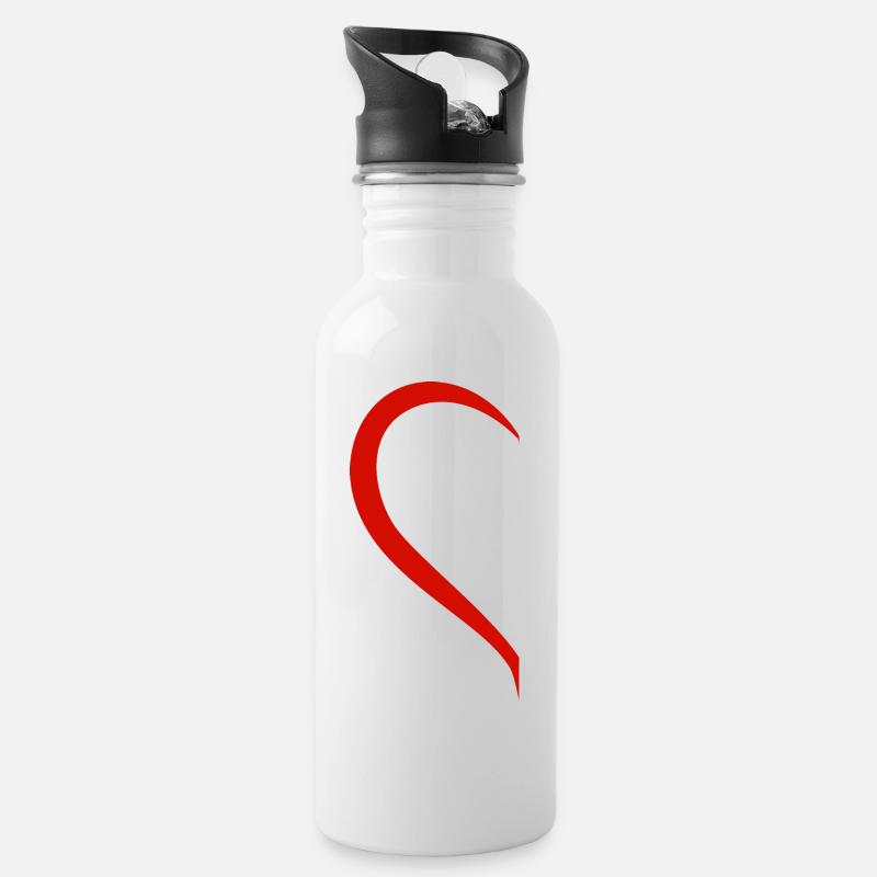 Herz rot Liebe - Trinkflasche mit integriertem Trinkhalm - Weiß