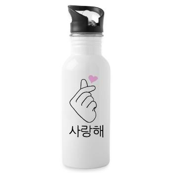 Finger heart - Water bottle with straw - white - Right