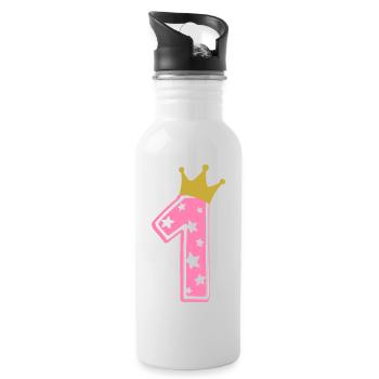 1 Krone 1. Geburtstag 1 Jahr - Trinkflasche mit integriertem Trinkhalm - Weiß - Rechts