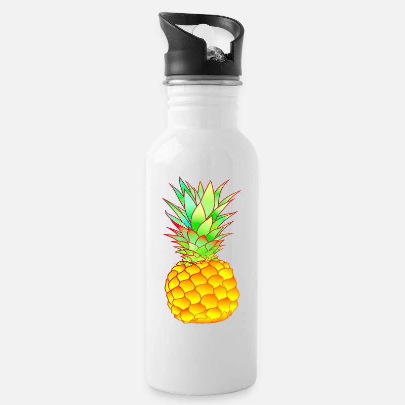tropische Ananas farbenfroh - Trinkflasche mit integriertem Trinkhalm - Weiß