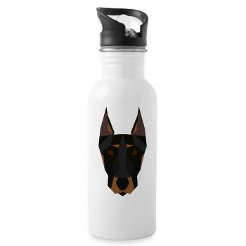 Dobermann geometrisch - Trinkflasche mit integriertem Trinkhalm - Weiß - Rechts