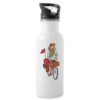 bearded cyclist bike packer adventure - Water bottle with straw - white - Right