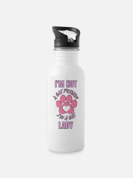 Katze Katzen verrückte Katzendame Katzenmensch - Trinkflasche mit integriertem Trinkhalm - Weiß