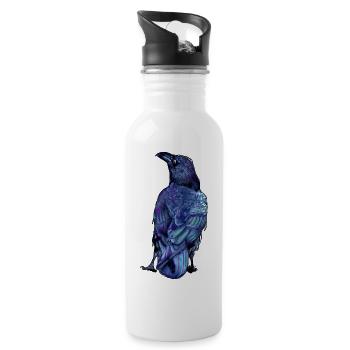 Bunter Rabe mit irisierenden Federn schillernd - Trinkflasche mit integriertem Trinkhalm - Weiß - Rechts
