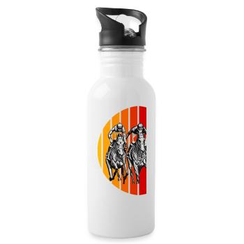 Pferderennen Vintage Zeichnung Sonnenuntergang - Trinkflasche mit integriertem Trinkhalm - Weiß - Rechts