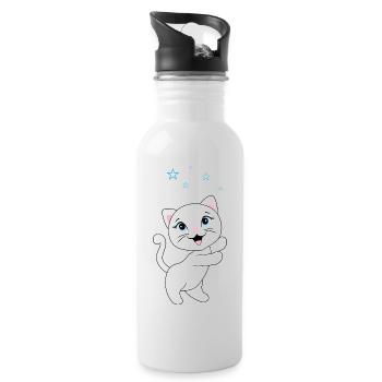Kitten catches stars - Water bottle with straw - white - Right