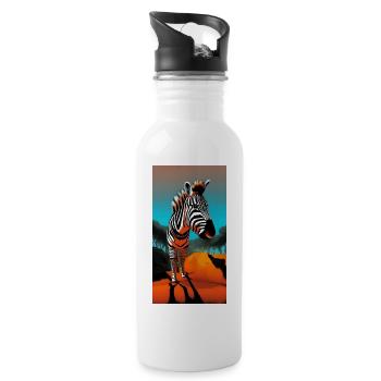 Comic-Zeichnung Zebra (Hippotigris) bei Sonnenuntergang - Trinkflasche mit integriertem Trinkhalm - Weiß - Rechts