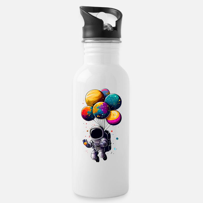Astronaut auf dem Mond - Trinkflasche mit integriertem Trinkhalm - Weiß