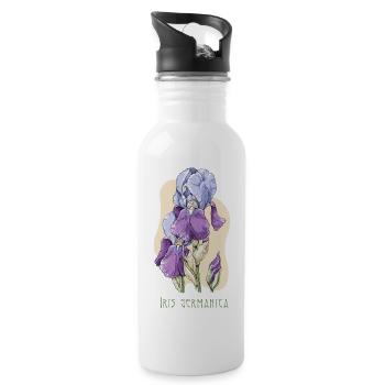 Iris botanical drawing - Water bottle with straw - white - Right