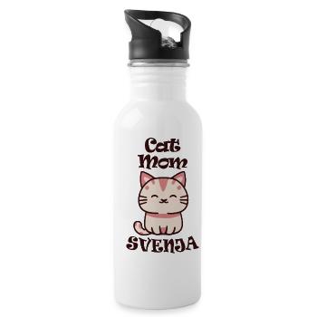 Svenja Surname First name with cat - Water bottle with straw - white - Right