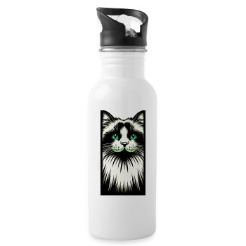 Cat Face - Water bottle with straw - white - Right
