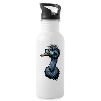 Emu & Ostrich with Cool Sunglasses - Water bottle with straw - white - Right