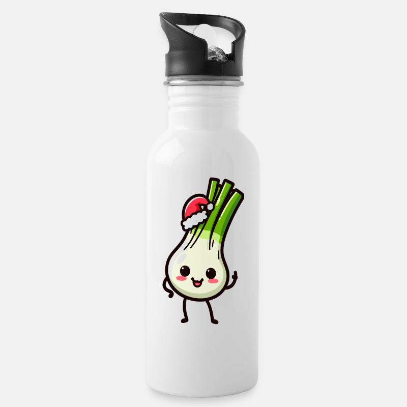 Nikolauch Kawaii Lauch - Trinkflasche mit integriertem Trinkhalm - Weiß