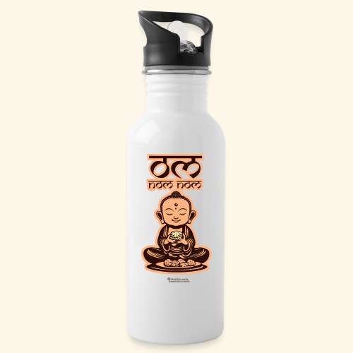 Om Nom Nom Buddha mit Keks - Trinkflasche mit integriertem Trinkhalm