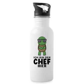 Chef Spruch mit Schildkröte Motiv - Trinkflasche mit integriertem Trinkhalm - Weiß - Rechts