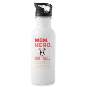 Mom Hero Softball Coach Legend Funny Softball Mom - Water bottle with straw - white - Right