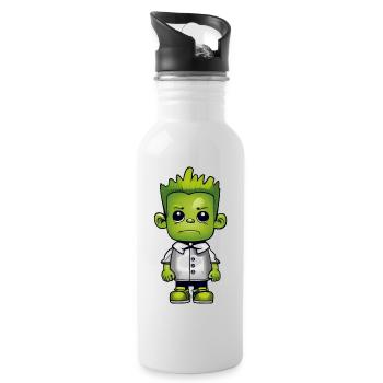 Niedliches grünes Monster - Trinkflasche mit integriertem Trinkhalm - Weiß - Rechts