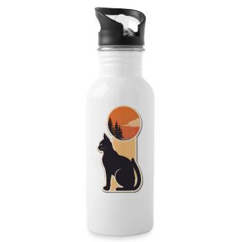 Niedlicher Katzen-Vintage-Sonnenuntergang - Trinkflasche mit integriertem Trinkhalm - Weiß - Rechts