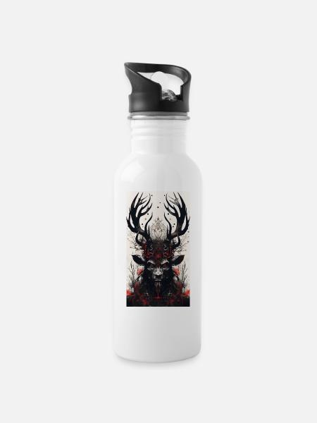 Ziegenbock - Trinkflasche mit integriertem Trinkhalm - Weiß
