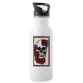 Crâne avec des roses - Gourde avec paille intégrée - blanc - Droite
