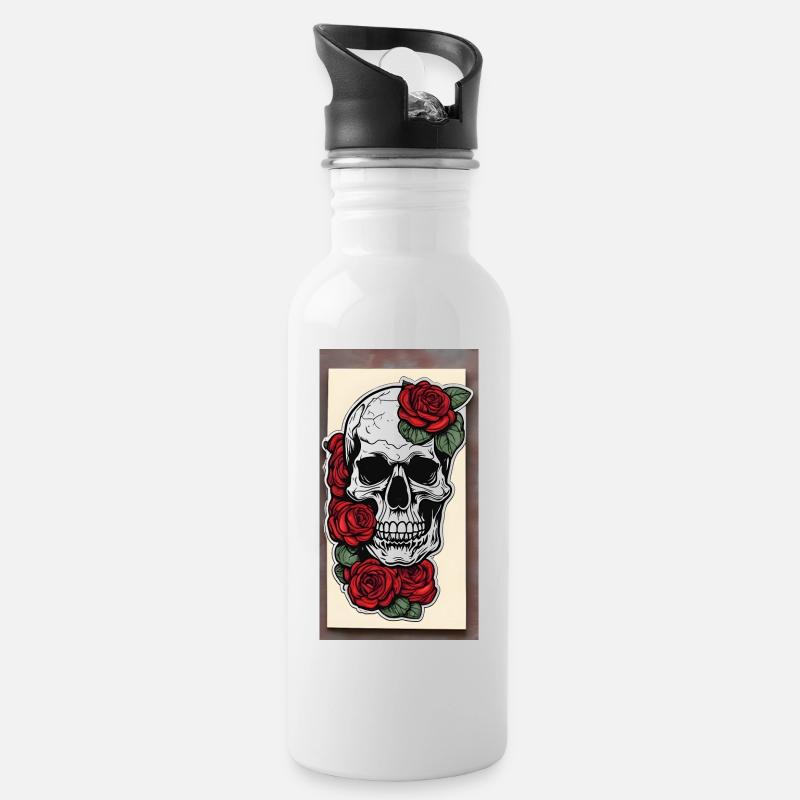 Crâne avec des roses - Gourde avec paille intégrée - blanc