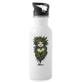 Magische Pflanzenliebe Tattoo Style - Trinkflasche mit integriertem Trinkhalm - Weiß - Rechts