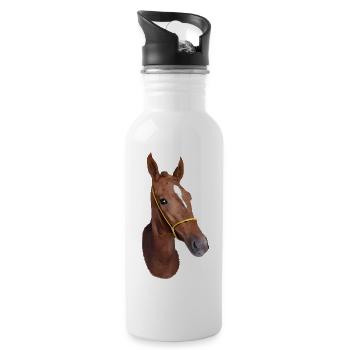 Stylized Horse Head - Water bottle with straw - white - Right