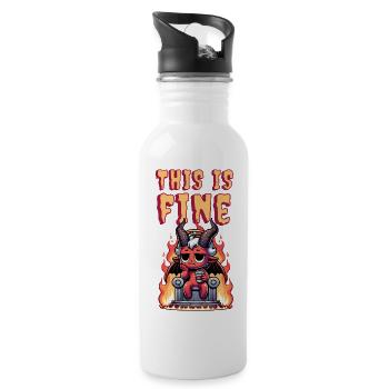 cute devil with coffee | this is fine meme - Water bottle with straw - white - Right