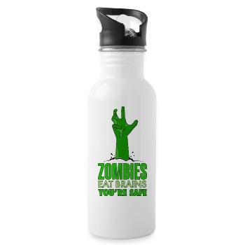 Zombies eat brains You are safe Gree Version - Water bottle with straw - white - Right