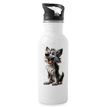 Grey Wolf #lovely toons - Water bottle with straw - white - Right