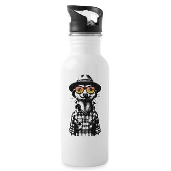 Hipster Erdmännchen mit Sonnenbrille & Kopfhörern - Trinkflasche mit integriertem Trinkhalm - Weiß - Rechts