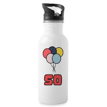 50. 50 ANS. 50e ANNIVERSAIRE. ANNIVERSAIRE 50 ANS. - Gourde avec paille intégrée - blanc - Droite