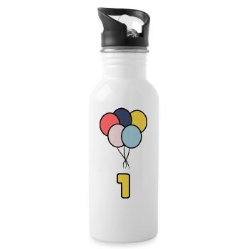 1. 1 JAHR. 1. JAHRESTAG. 1-JÄHRIGES JUBILÄUM - Trinkflasche mit integriertem Trinkhalm - Weiß - Rechts