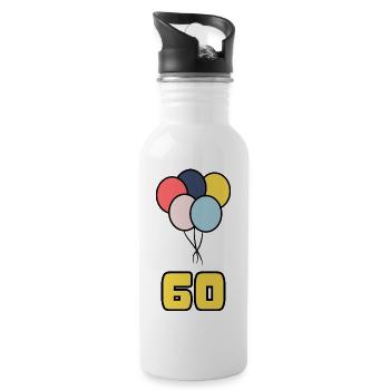 60. 60 ANS. 60e ANNIVERSAIRE. ANNIVERSAIRE 60 ANS. - Gourde avec paille intégrée - blanc - Droite