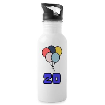 20. 20 ANS. 20e ANNIVERSAIRE. ANNIVERSAIRE 20 ANS. - Gourde avec paille intégrée - blanc - Droite