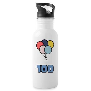 100. 100 ANS. 100e ANNIVERSAIRE. ANNIVERSAIRE 100 - Gourde avec paille intégrée - blanc - Droite