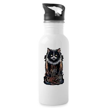 Chat en colere - pas le bon jour - Gourde avec paille intégrée - blanc - Droite