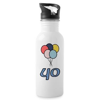 40. 40 YEARS. 40th ANNIVERSARY. 40 YEARS ANNIVERSARY. - Water bottle with straw - white - Right