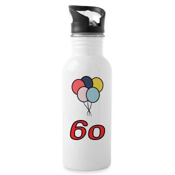 60. 60 JAHRE. 60-JÄHRIGES JUBILÄUM. 60. GEBURTSTAG. - Trinkflasche mit integriertem Trinkhalm - Weiß - Rechts