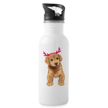 Mignon chiot Retriever chien avec des cornes de cerf de Noël - Gourde avec paille intégrée - blanc - Droite