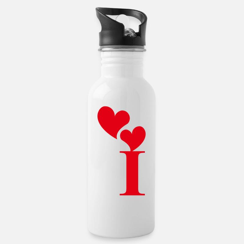 Letter i red heart - Water bottle with straw - white