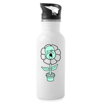 Yawning Tired Sleepy Head Flower Face Flower Pot - Water bottle with straw - white - Right